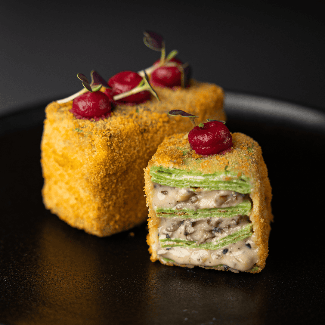 Fried Lasagna Stuffed with Mushroom Bechamel Sauce
